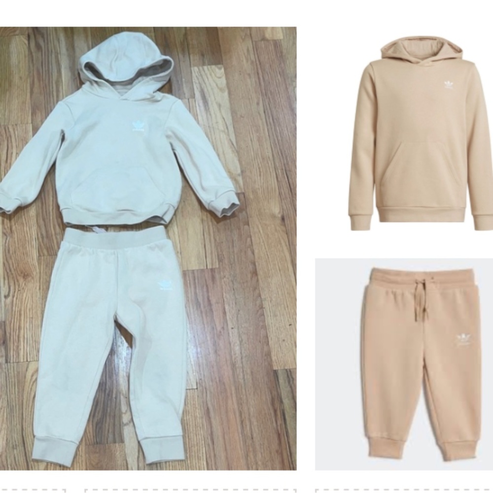 Adidas Kids Beige Fleece lined  Hoodie and Jogger Set 4T